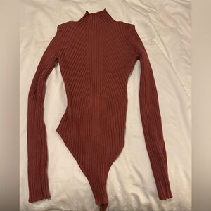 Hera Collection Ribbed Long-Sleeve Bodysuit in copper